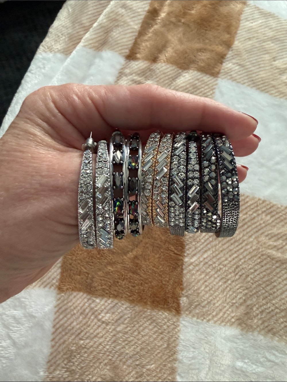 paparazzi Silver-Tone Multi-Texture Crystal Hoop Earrings